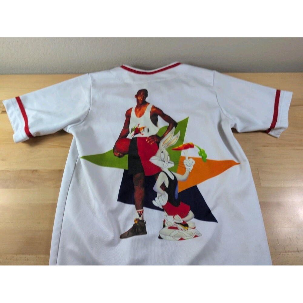 VTG Y2K White Retro Space Jam Jordan Looney Tunes HARE Baseball Jersey Small